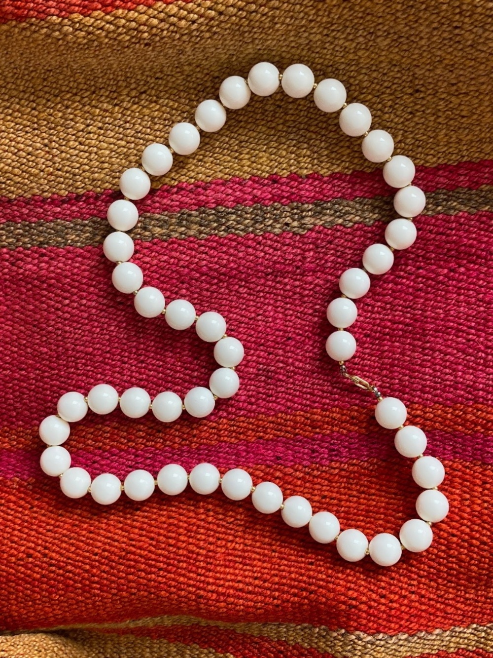 Mid-Century White Beaded Bauble Necklace